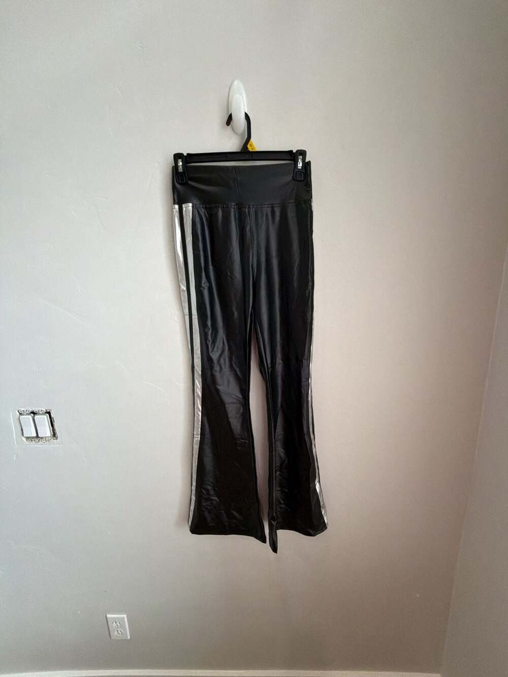 Chicme Faux Leather Track Flare Pants with Side Stripe